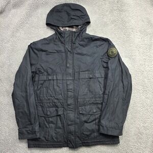 Nike Mens Sz LRG Black Flannnel lined Chore Button Up Utility Nike Hooded Jacke